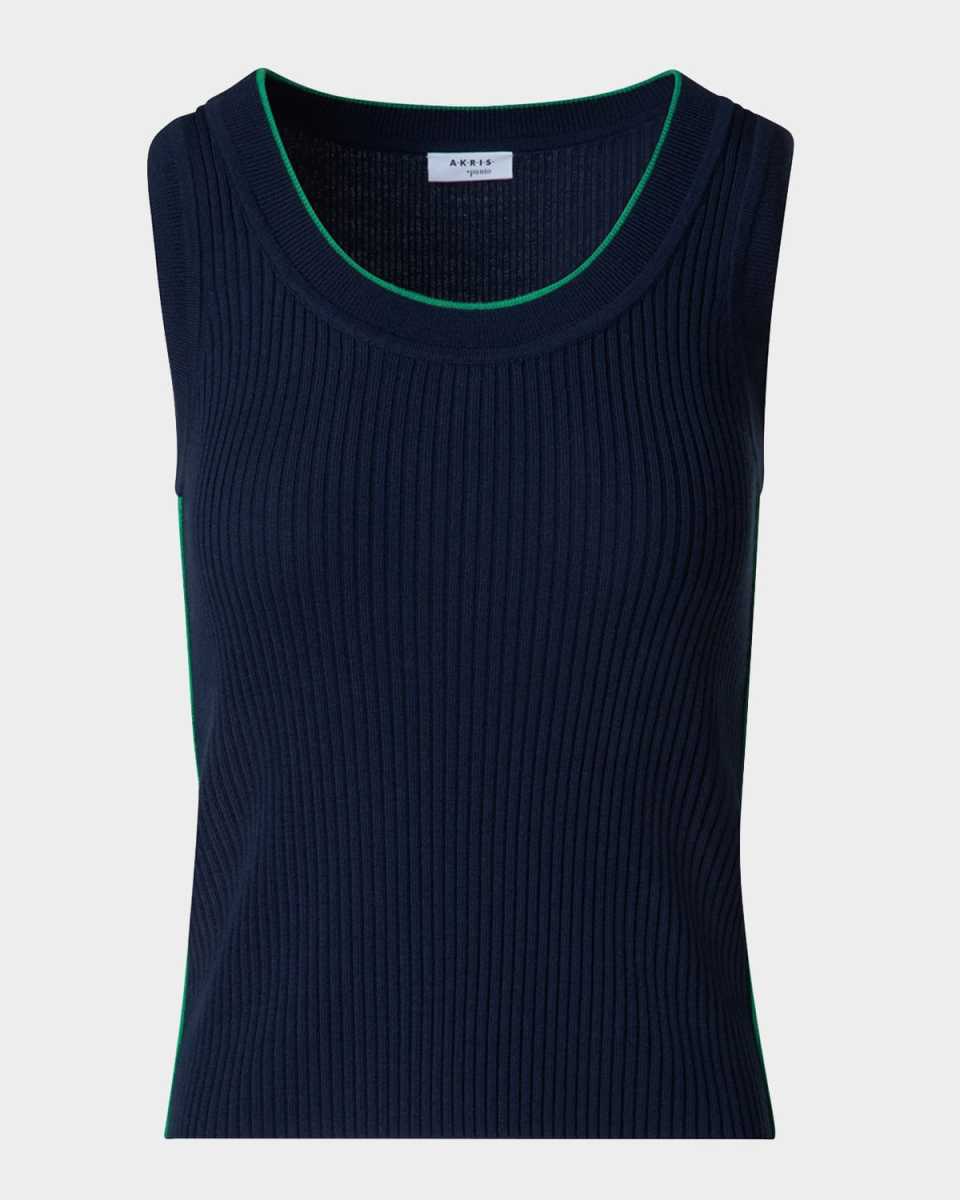 Ribbed Merino Wool Tank Top with Contrast Piping